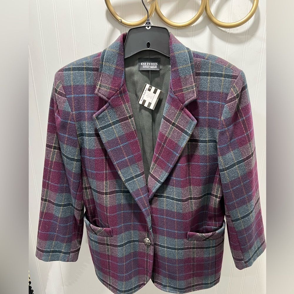 Oui Women's Plaid Jacket - Purple and Blue